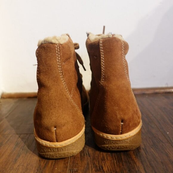 Vintage Leather Suede Town & Country Tan Ankle Boots Lace Up 7.5 Women's Booties - Picture 6 of 14